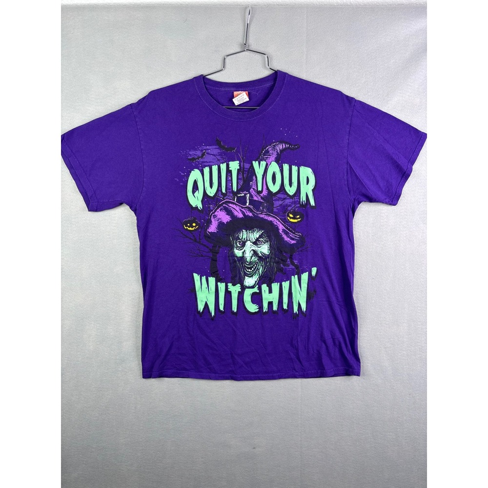 Happy Halloween Quit Your Witchin Graphic Tee Purple Mens Large Witch T-Shirt